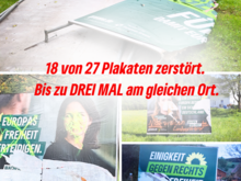 Bild mit dem Text: "18 von 27 Plakaten zerstört. Bis zu DREI Mal am gleichen Ort."
