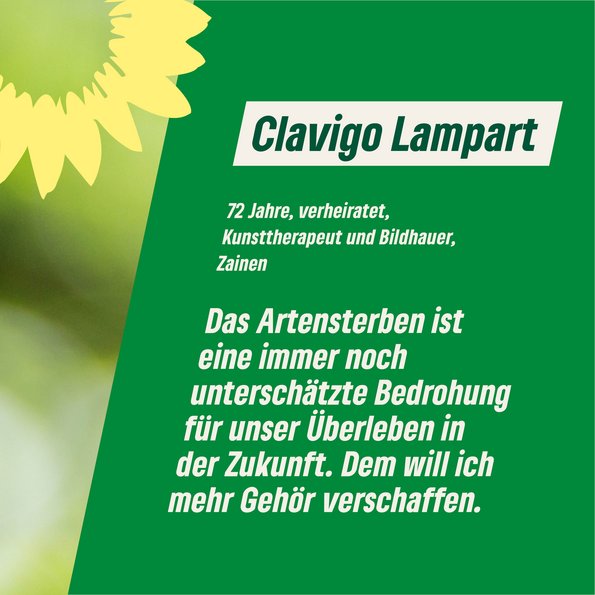 Text im Bild: "Das Artensterben ist eine immer noch unterschätzte Bedrohung für unser Überleben in der Zukunft. Dem will ich mehr Gehör verschaffen."