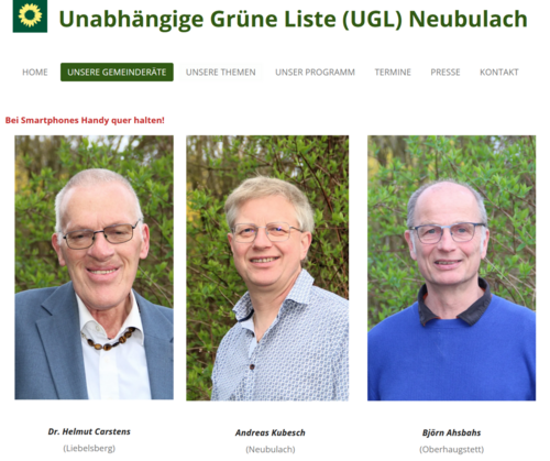 Screenshot der Unabhängigen Grünen Liste Neubulach
