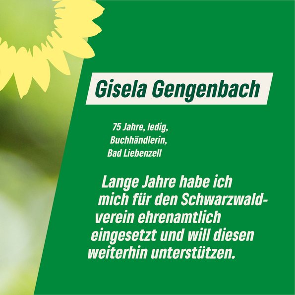 Gisela Gengenbach: "Lange Jahre habe ich mich für den Schwarzwaldverein ehrenamtlich eingesetzt und will diesen weiterhin unterstützen."
