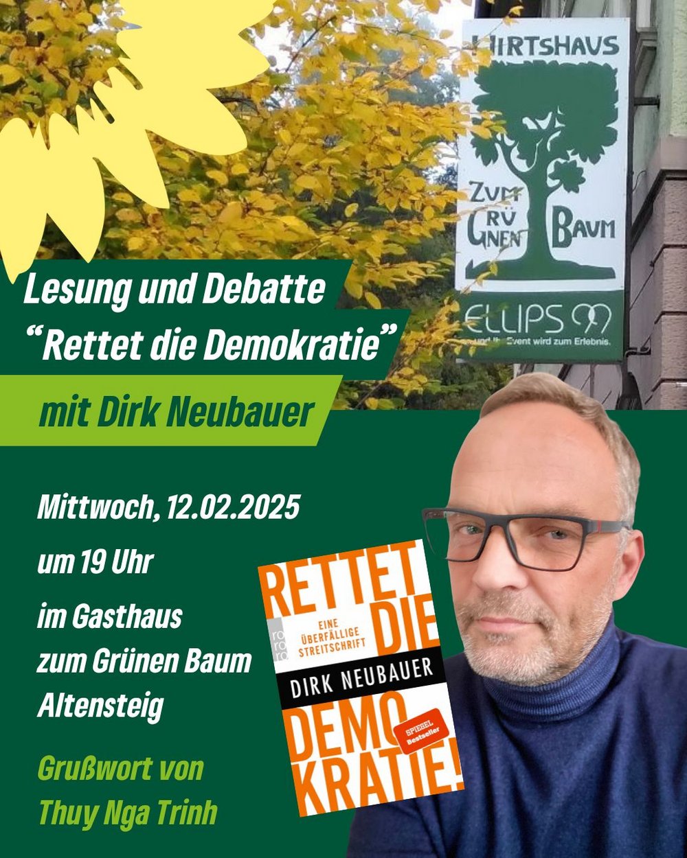 Sharepic für die Lesung "Rettet die Demokratie"